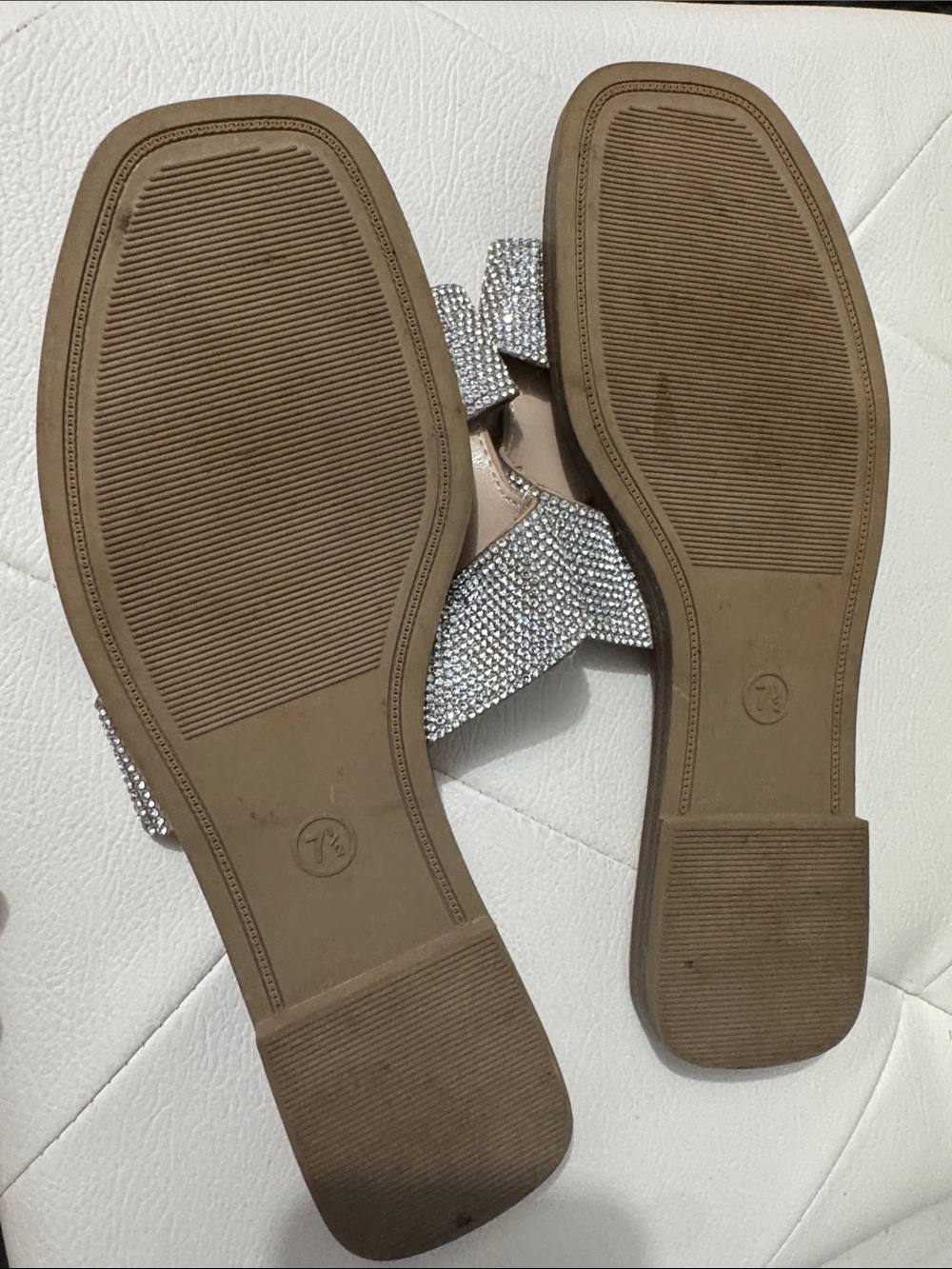 a new day Women's Rhinestone Bow Flat Sandals - Tan Soles with Silver Straps